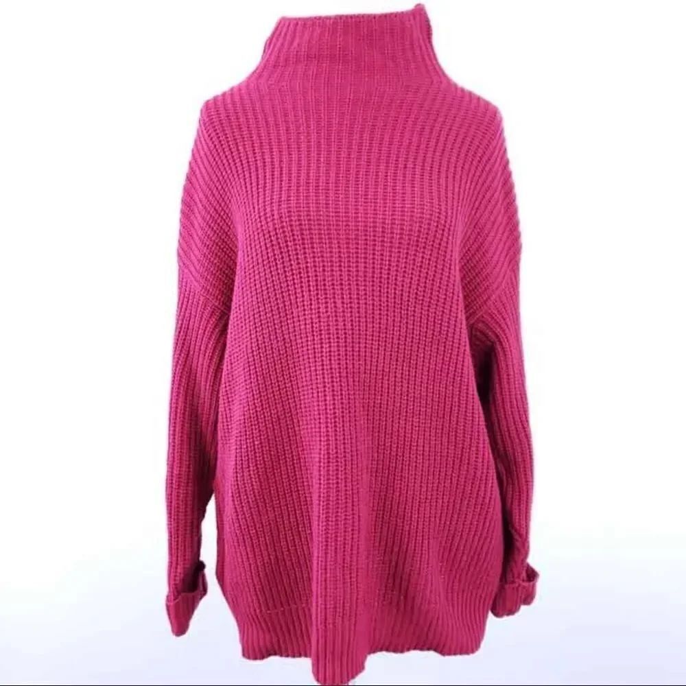 ✨HP✨American Eagle Oversized Sweater Cableknit Pink Magenta Mock Neck✨